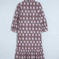 RTS Brown Floral Print Button Front Ruffle Hem Midi Dress