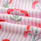 RTS Pink Floral Striped Print Tie Notched Neck Puff Sleeve Flared Mini Dress