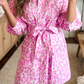 Karrie Pink Abstract Leopard Print Tie Waist Puff Sleeve Mini Shirt Dress
