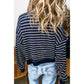 Drew Blue Stripe Textured Knit Half Zip Collared Long Sleeve Top