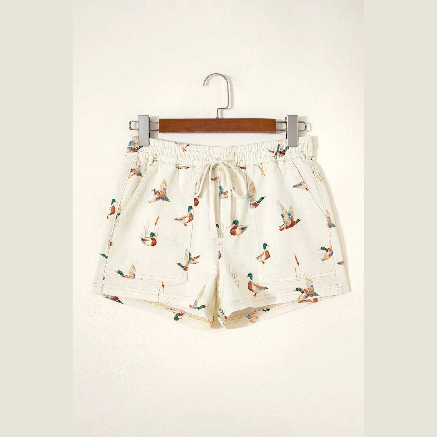 Wild Duck Mallard Printed Drawstring Denim Shorts