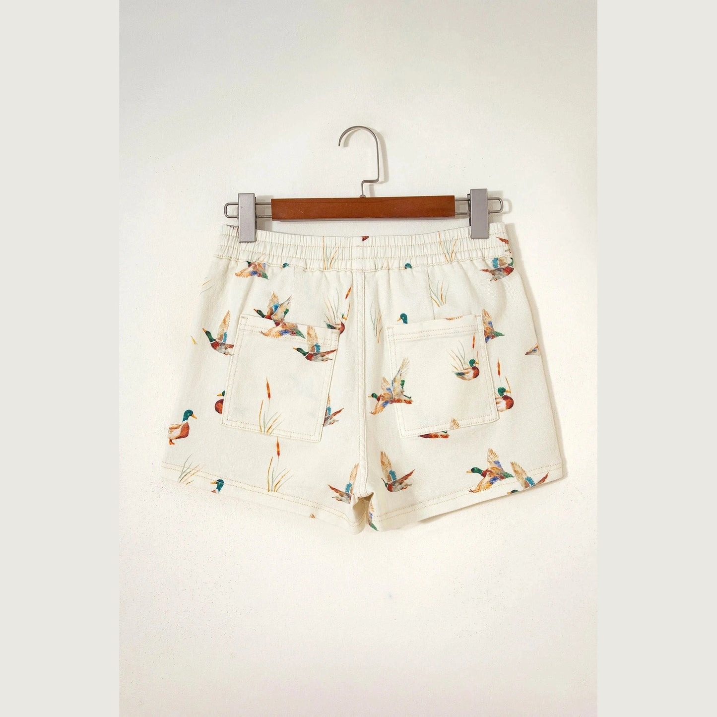Wild Duck Mallard Printed Drawstring Denim Shorts