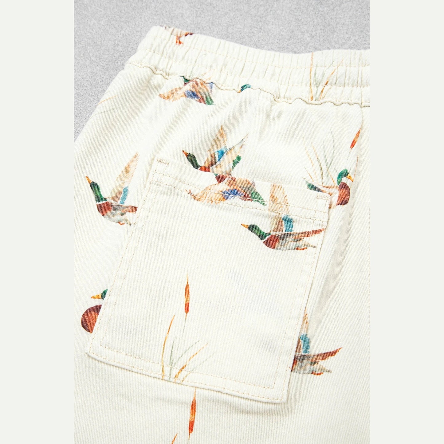 Wild Duck Mallard Printed Drawstring Denim Shorts