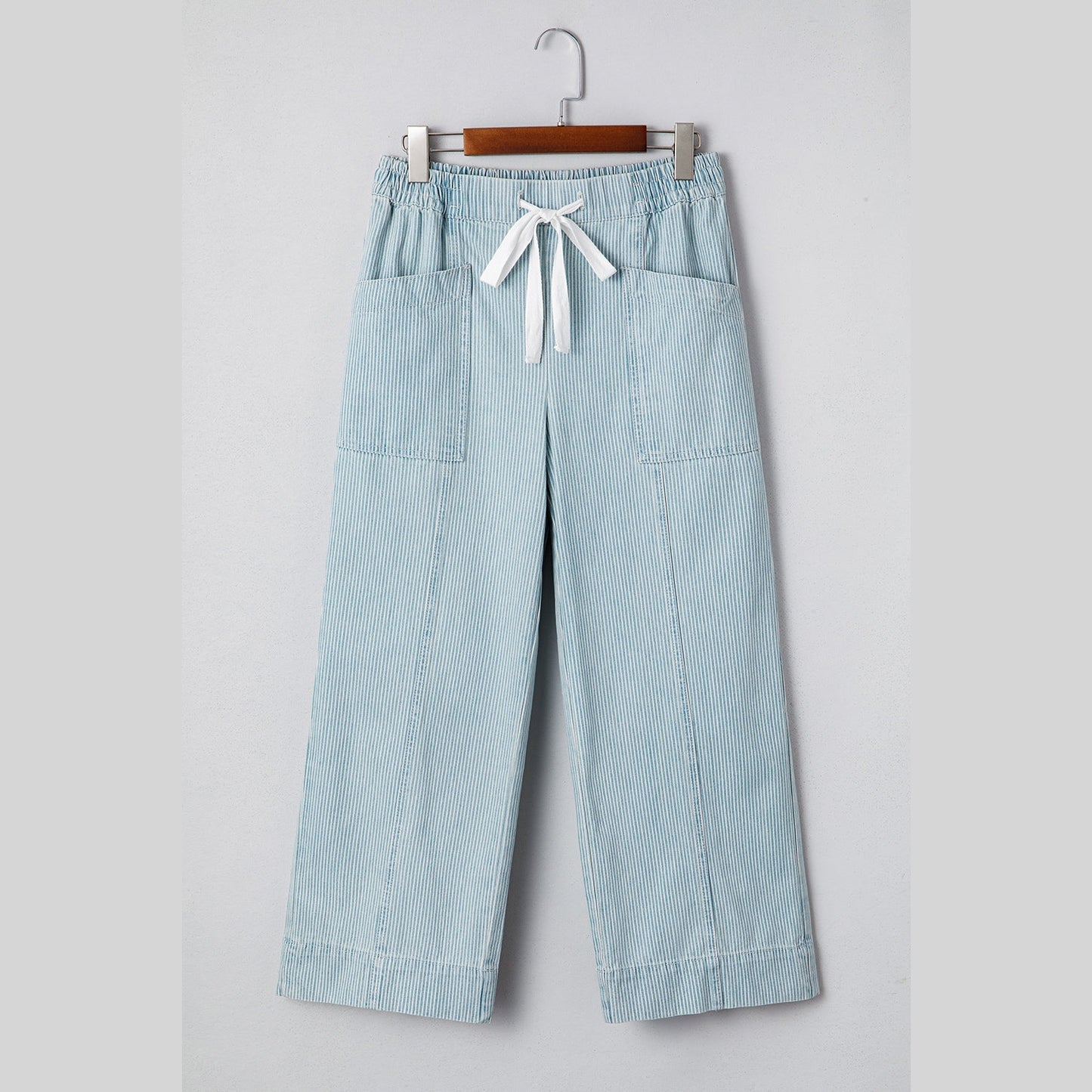 Dulcie Sky Blue Stripe Mid Rise Drawstring Waist Jeans