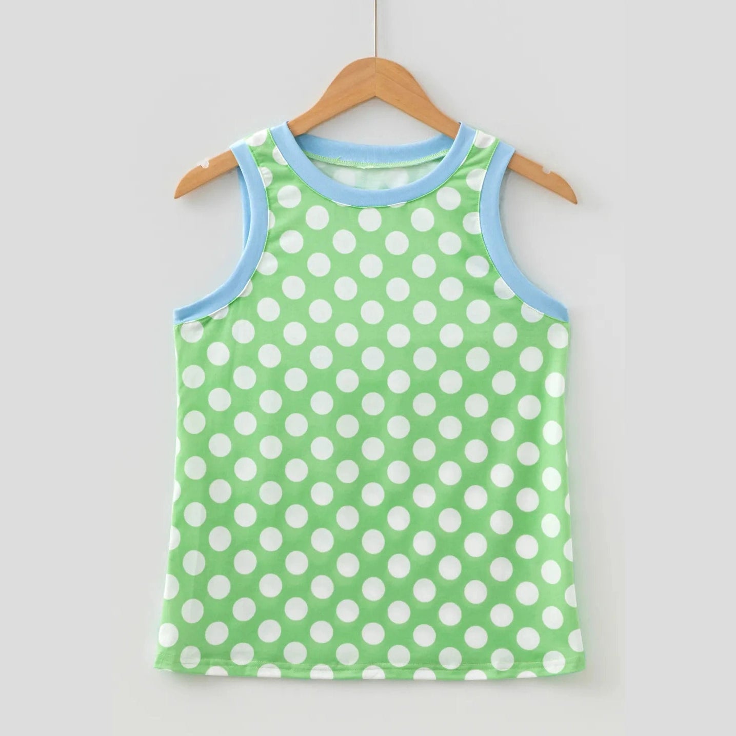 Lexia Green Polka Dot Contrast Trim Round Neck Loose Tank Top