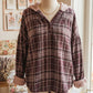 Rayn Brown Plaid Patchwork Long Sleeve Button Hooded Shirt