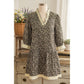 SALE!!!  Fae Leopard Print Striped Color Block Trim V Neck Bracelet Sleeve Mini Dress