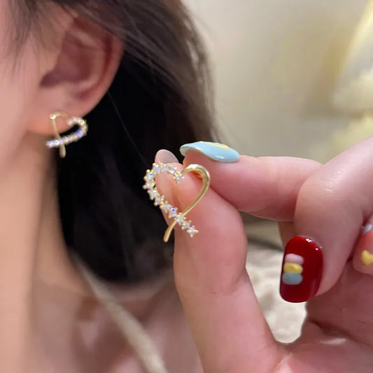 Golden Heart with Zircon Stud Earrings