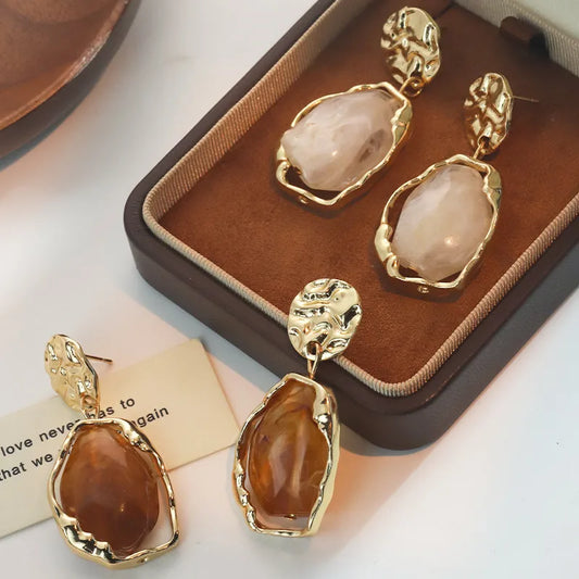 Irregular Resin Drop Earrings - 2 Colors