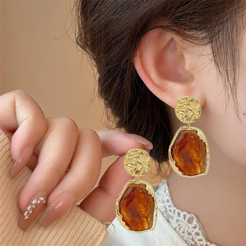 Irregular Resin Drop Earrings - 2 Colors