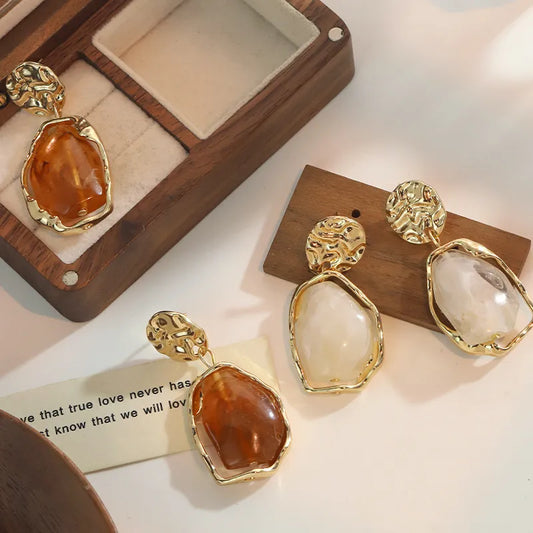 Irregular Resin Drop Earrings - 2 Colors