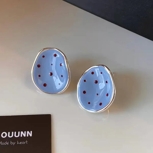 Blue Polka Dot Stud Earrings