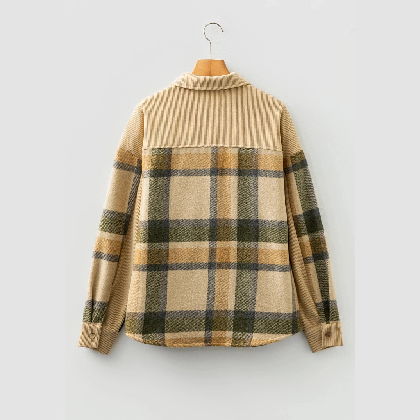 Edra Parchment Retro Plaid Corduroy Patchwork Shacket