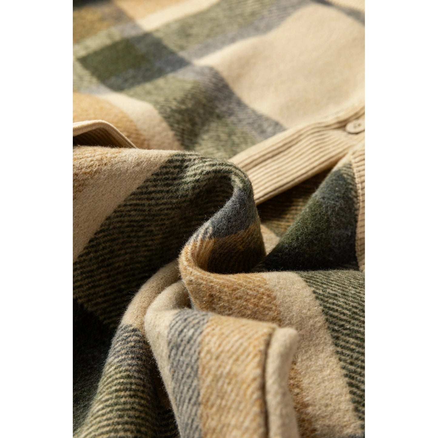 Edra Parchment Retro Plaid Corduroy Patchwork Shacket