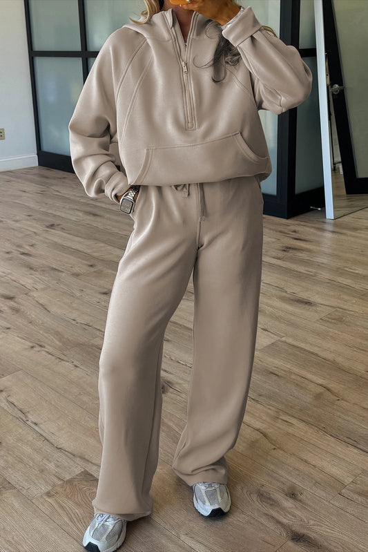 Emma Jane Taupe Half Zip Thumbhole Sleeve Hoodie Active Pants 2pcs Outfit