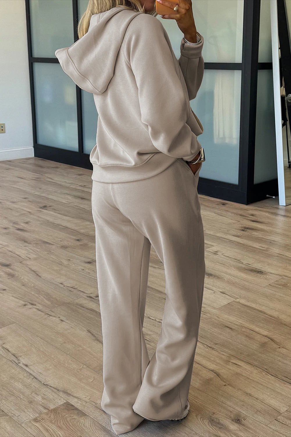 Emma Jane Taupe Half Zip Thumbhole Sleeve Hoodie Active Pants 2pcs Outfit