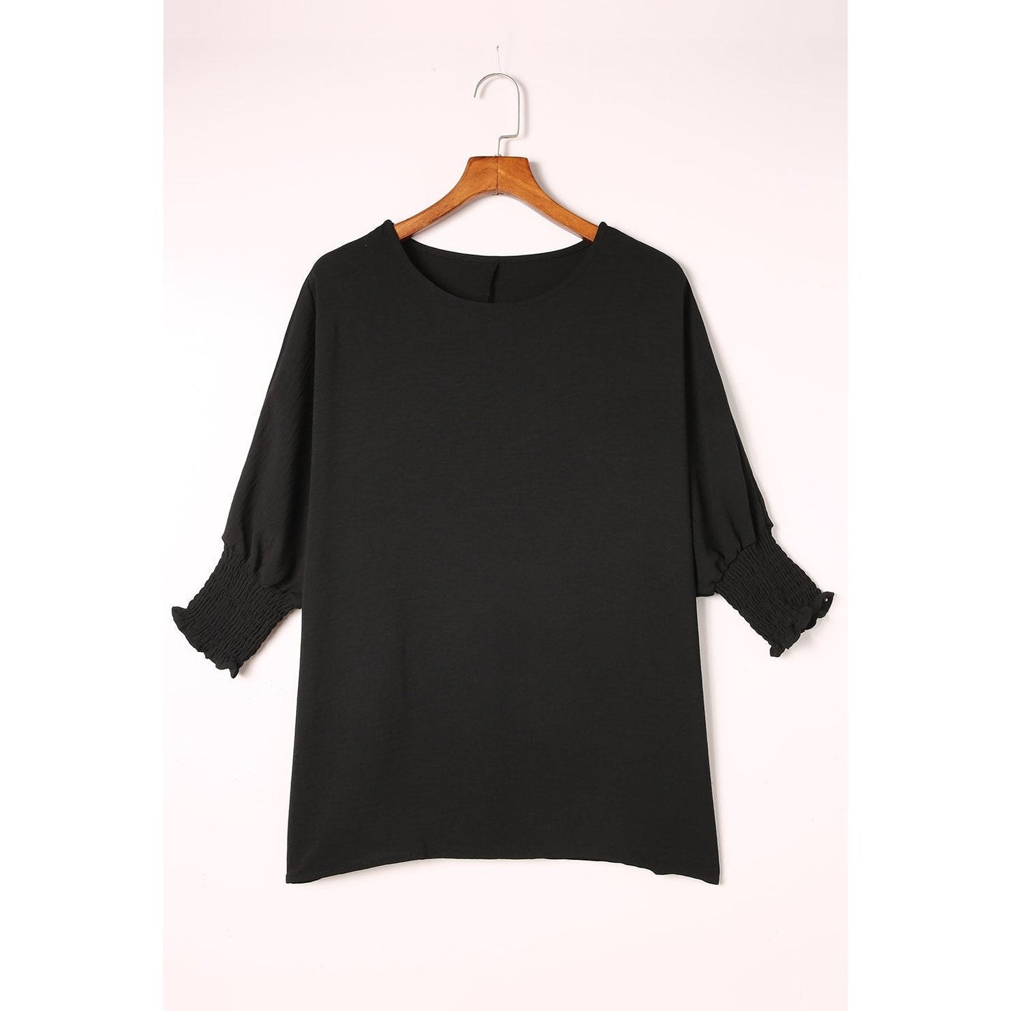 Eleanor Black Smocked Cuffs Shift Blouse