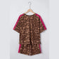 Electra Brown Contrast Striped Accent Leopard Short Set