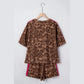 Electra Brown Contrast Striped Accent Leopard Short Set