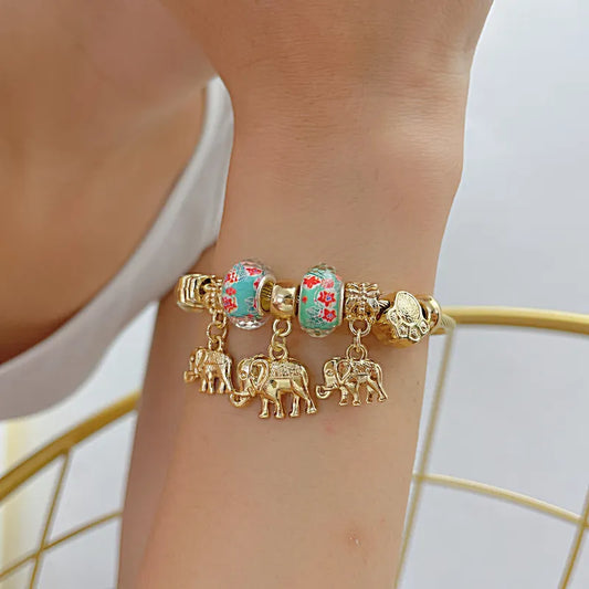 Golden Elephant Beaded Bracelet