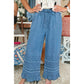 Elfrida Dusk Blue Ruffled Hem Wide Leg Chambray Pants