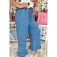 Elfrida Dusk Blue Ruffled Hem Wide Leg Chambray Pants