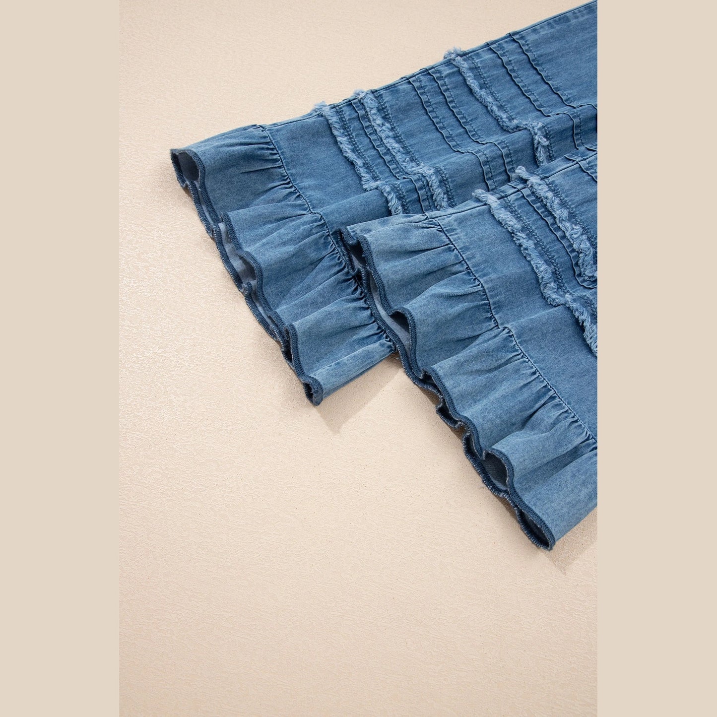 Elfrida Dusk Blue Ruffled Hem Wide Leg Chambray Pants