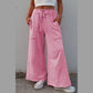 Elin Bonbon Pink Mineral Wash Exposed Seam Drawstring High Waist Wide Leg Cargo Pants
