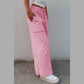 Elin Bonbon Pink Mineral Wash Exposed Seam Drawstring High Waist Wide Leg Cargo Pants