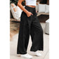 Elin Black Mineral Wash Exposed Seam Drawstring High Waist Wide Leg Cargo Pants