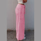 Elin Bonbon Pink Mineral Wash Exposed Seam Drawstring High Waist Wide Leg Cargo Pants