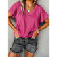 RTS Elin Bright Pink Sapphire Crinkled V Neck Wide Sleeve T-shirt