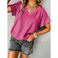 RTS Elin Bright Pink Sapphire Crinkled V Neck Wide Sleeve T-shirt