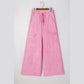 Elin Bonbon Pink Mineral Wash Exposed Seam Drawstring High Waist Wide Leg Cargo Pants