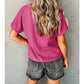 RTS Elin Bright Pink Sapphire Crinkled V Neck Wide Sleeve T-shirt
