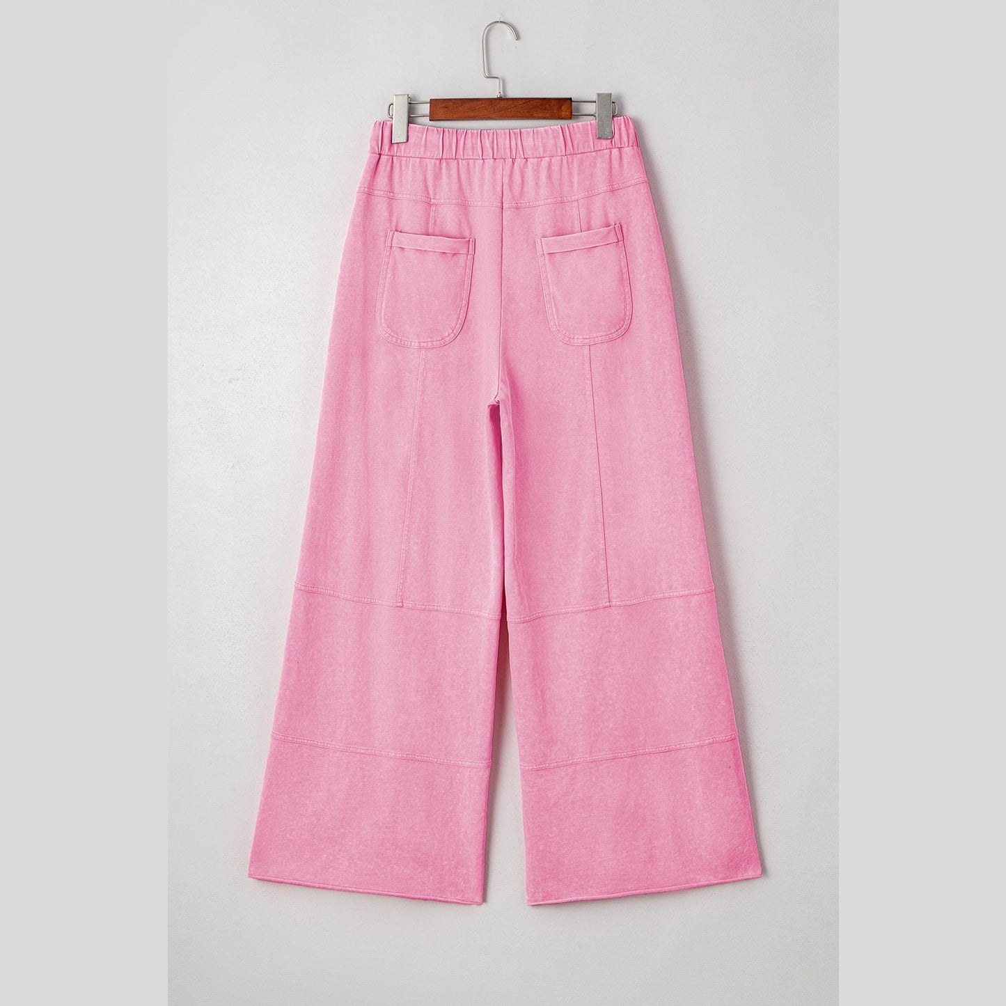 Elin Bonbon Pink Mineral Wash Exposed Seam Drawstring High Waist Wide Leg Cargo Pants