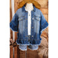 Ellerie Peacock Blue Raw Edge Ruffled Short Sleeve Denim Jacket