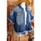 Ellerie Peacock Blue Raw Edge Ruffled Short Sleeve Denim Jacket