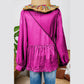 Ellie Mae Hot Pink Metallic Frilled V Neck Puff Sleeve Babydoll Blouse