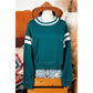Elliott Green Contrast Striped Patchwork Round Neck Drop Shoulder Sweatshirt