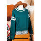 Elliott Green Contrast Striped Patchwork Round Neck Drop Shoulder Sweatshirt