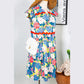 Eloise Sky Blue Floral Printed V Notched Ric Rac Flutter Sleeve Dress