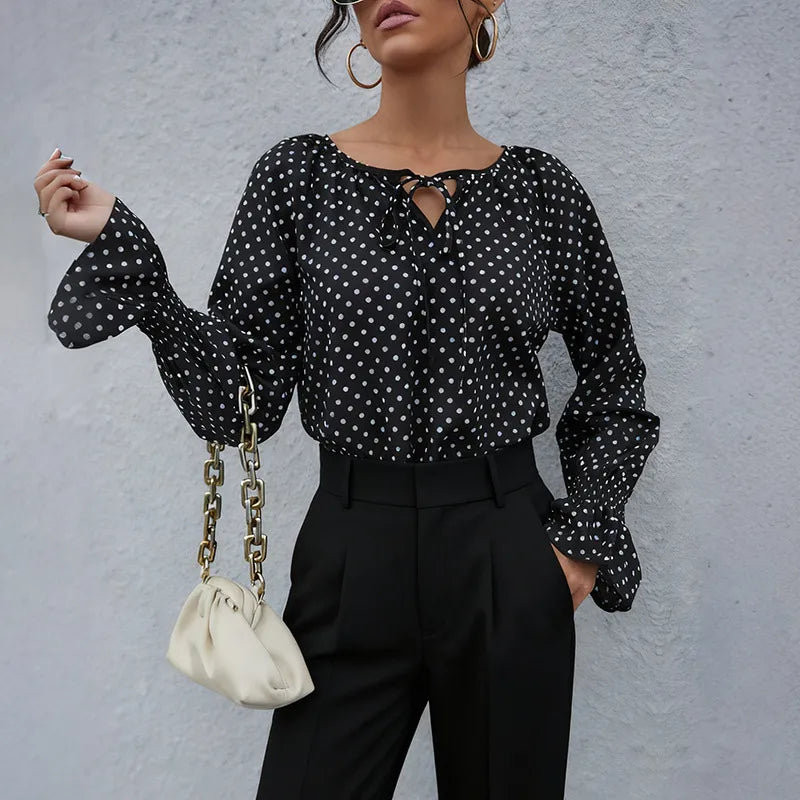 Elsie Black Polka Dot Keyhole Blouse