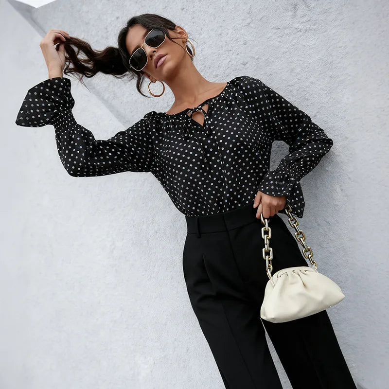 Elsie Black Polka Dot Keyhole Blouse