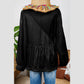Ellie Mae Black Metallic Frilled V Neck Puff Sleeve Babydoll Blouse