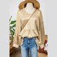 Ellie Mae Gold Metallic Frilled V Neck Puff Sleeve Babydoll Blouse