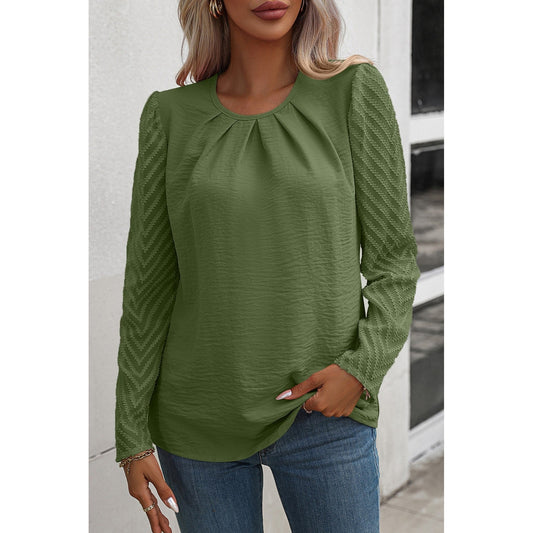 Emilee Green Pleated Long Sleeve Chiffon Blouse