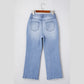Emilijah Beau Blue Mineral Wash Raw Hem High Waist Flared Jeans