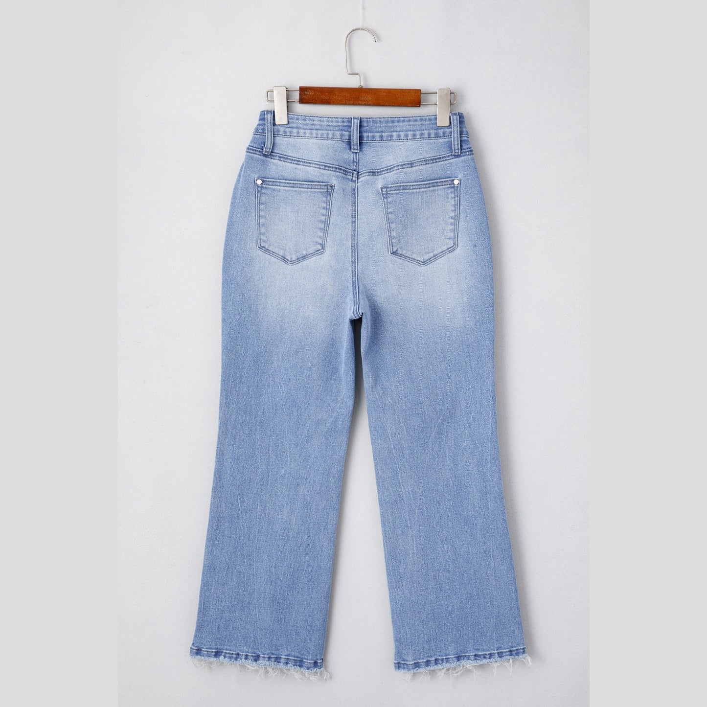 Emilijah Beau Blue Mineral Wash Raw Hem High Waist Flared Jeans