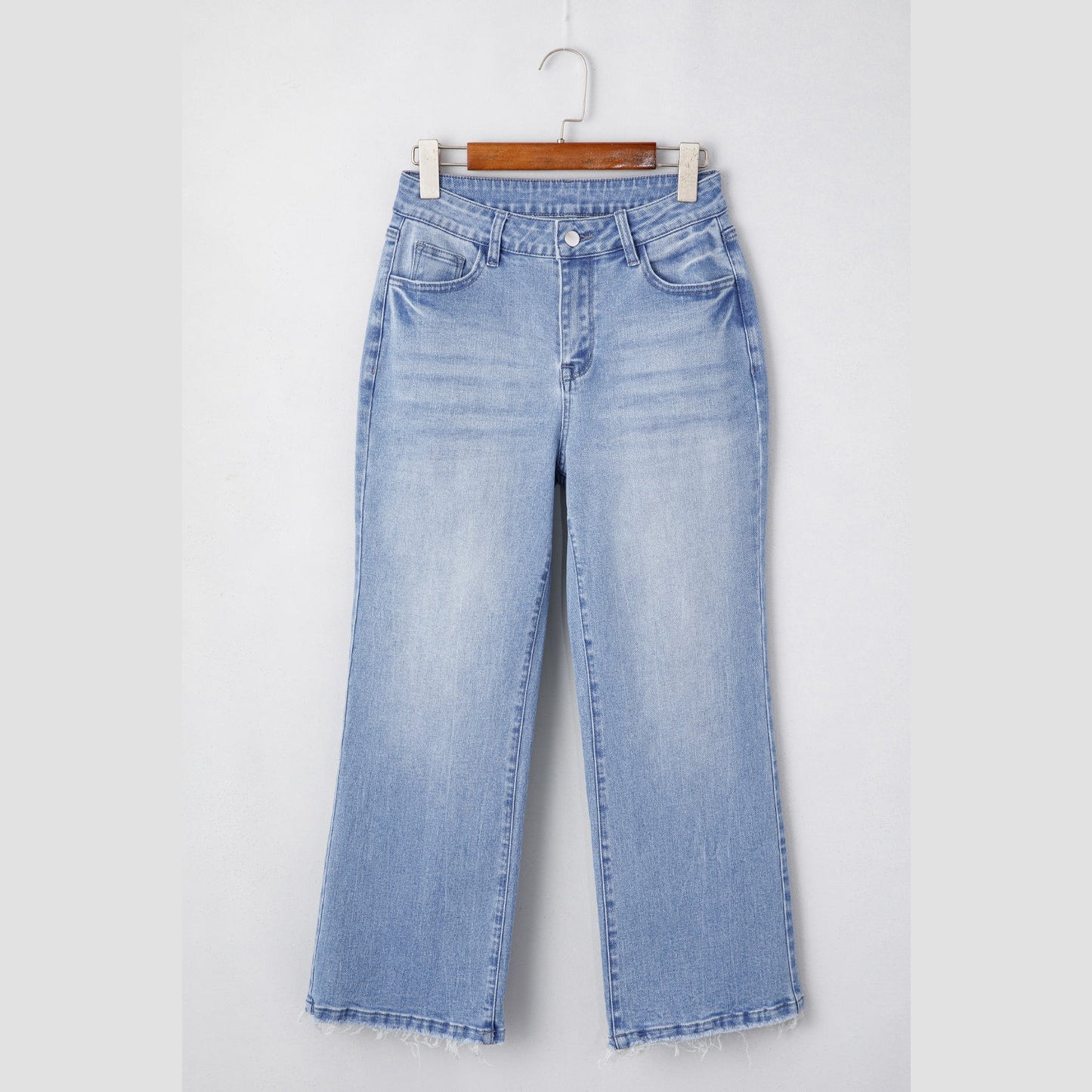 Emilijah Beau Blue Mineral Wash Raw Hem High Waist Flared Jeans